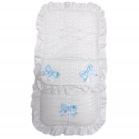 Broderie Anglaise White/Sky Footmuff/Cosytoe With Bows & Lace